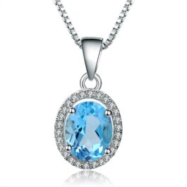 9mm Vintage Topaz Oval Cut Pendants Necklace in Sterling Silver