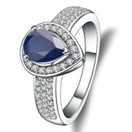 8mm Vintage Sapphire Pear Cut Ring in Sterling Silver