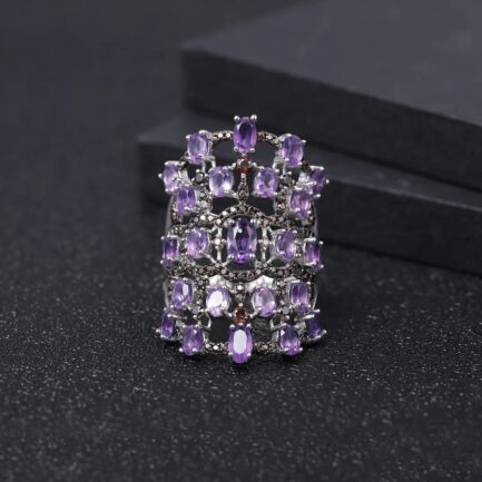 Vintage Royal Amethyst Oval Cut Ring in Sterling Silver - Image 4