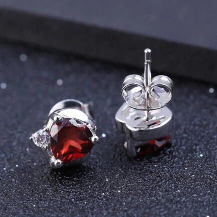 6mm Vintage Red Garnet Heart Cut Stud Earrings in Sterling Silver - Image 4