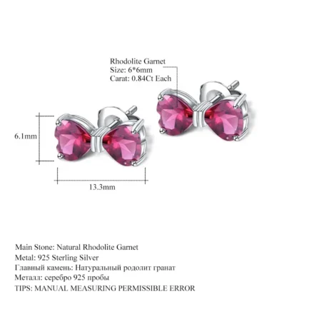 6mm Vintage Red Garnet Heart Cut Stud Earrings in Sterling Silver - Image 5