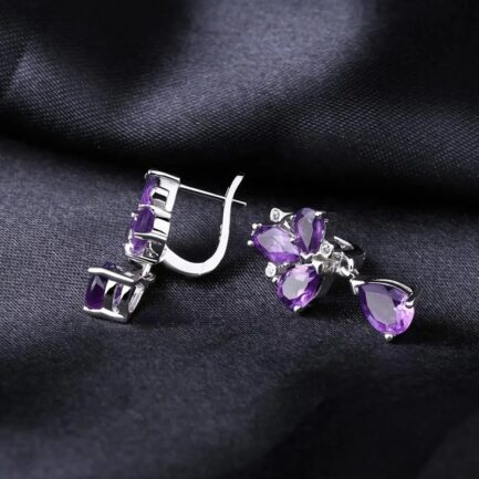 Vintage Amethyst Pear Cut Drop Earrings in Sterling Silver - Image 5