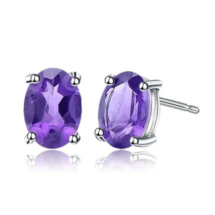 6mm Vintage Amethyst Oval Cut Stud Earrings in Sterling Silver