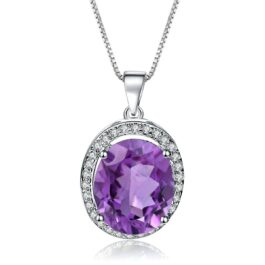 9mm Vintage Amethyst Oval Cut Pendant Necklace in Sterling Silver