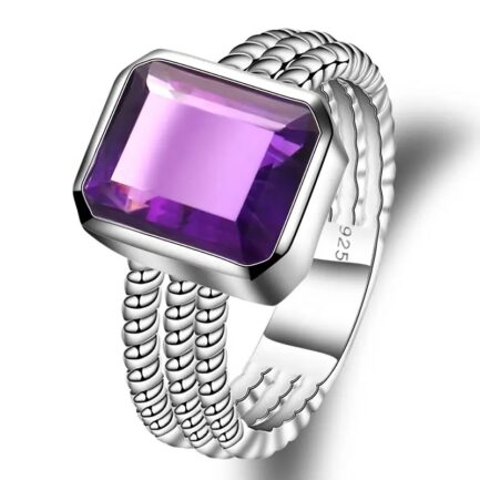 10mm Vintage Amethyst Emerald Cut Ring in Sterling Silver