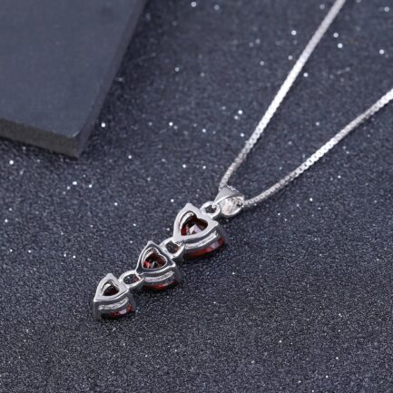 7mm Vintage Red Garnet Heart Cut Wedding Necklace in Sterling Silver - Image 4