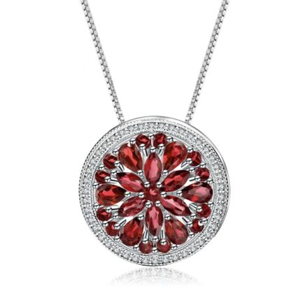 Vintage Red Garnet Marquise Cut Pendant Necklace in Sterling Silver