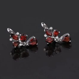 Vintage Red Garnet Pear Cut Drop Earrings in Sterling Silver