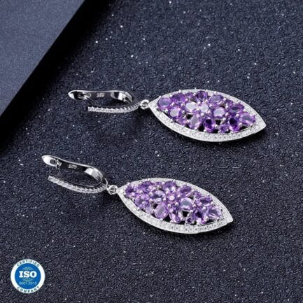 4mm Vintage Amethyst Oval Cut Drop Earrings in Sterling Silver - Image 4