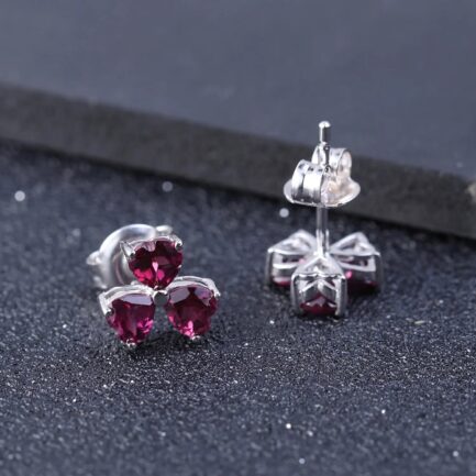 4mm Vintage Red Garnet Heart Cut Stud Earrings in Sterling Silver - Image 4