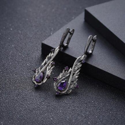 9mm Vintage Amethyst Pear Cut Drop Earrings in Sterling Silver - Image 4