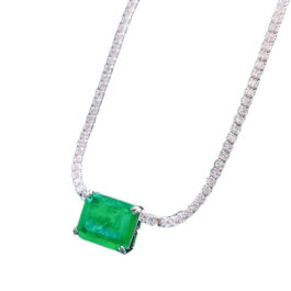 12mm Emerald Cut Emerald Pendants Necklace in Sterling Silver