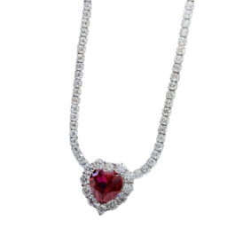 8mm Ruby Heart Cut Pendants Necklace in Sterling Silver