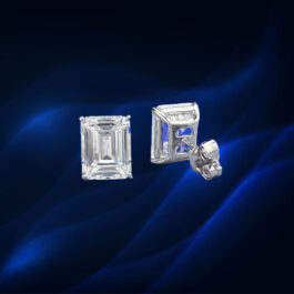 9mm White Cubic Zirconia Emerald Cut Stud Earrings in Sterling Silver