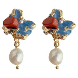 Victorian Vintage Hand-Painted Freshwater Pearl Drop Earrings