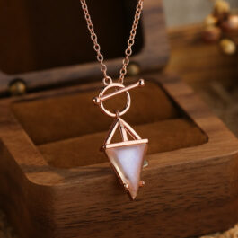 Vintage Moonstone Triangle-Shaped Step Cut Pendants Necklace in Sterling Silver