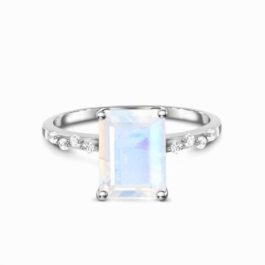 Vintage Moonstone Emerald Cut Ring in Sterling Silver