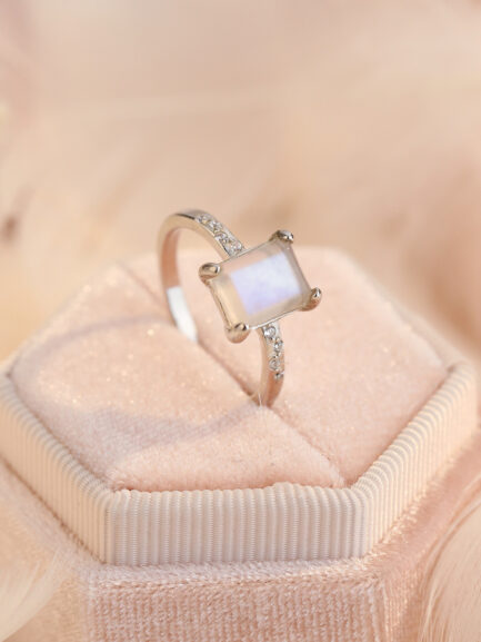 Vintage Moonstone Emerald Cut Ring in Sterling Silver - Image 6