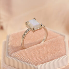 Vintage Moonstone Emerald Cut Ring in Sterling Silver