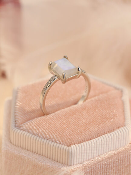 Vintage Moonstone Emerald Cut Ring in Sterling Silver - Image 2