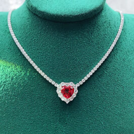 8mm Ruby Heart Cut Pendants Necklace in Sterling Silver