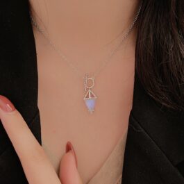 Vintage Moonstone Triangle-Shaped Step Cut Pendants Necklace in Sterling Silver