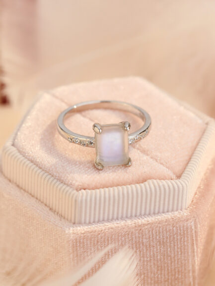 Vintage Moonstone Emerald Cut Ring in Sterling Silver - Image 5