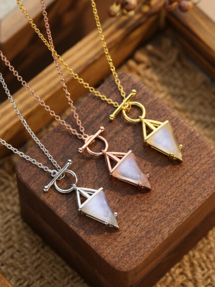 Vintage Moonstone Triangle-Shaped Step Cut Pendants Necklace in Sterling Silver - Image 4