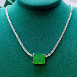 12mm Emerald Cut Emerald Pendants Necklace in Sterling Silver