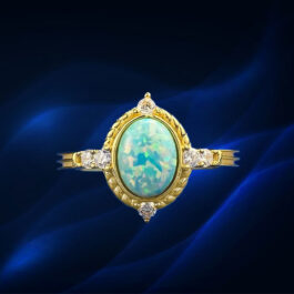 Blue Opal Oval Cut Ring in Sterling Silver