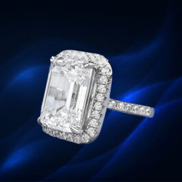 White Sapphire Emerald Cut Halo Ring in Sterling Silver