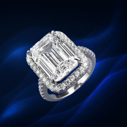 White Sapphire Emerald Cut Halo Ring in Sterling Silver - Image 3