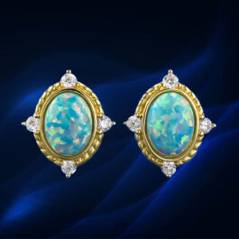 Blue Opal Oval Cut Stud Earrings in Sterling Silver