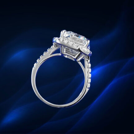 White Sapphire Emerald Cut Halo Ring in Sterling Silver - Image 4