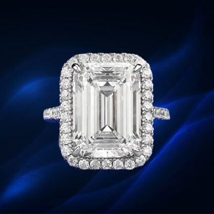 White Sapphire Emerald Cut Halo Ring in Sterling Silver