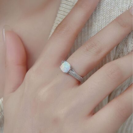 Square Cut White Sapphire Opal Engagement Ring - Image 3