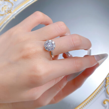 White Sapphire Round Cut Halo Ring in Sterling Silver - Image 4