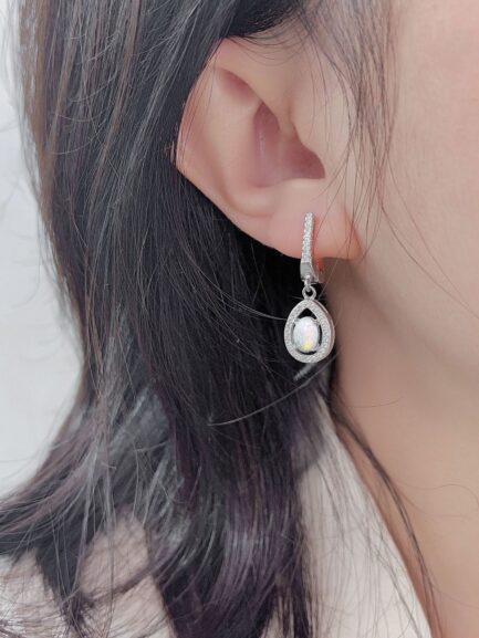 Oval Cut Opal Halo Drop Earrings For Women - Image 3