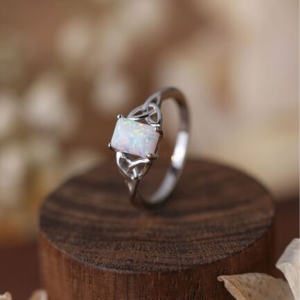 Square Cut White Opal Engagement Ring - Image 6