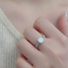 Square Cut White Sapphire Opal Engagement Ring