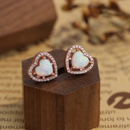 Heart Cut Opal Halo Stud Earrings For Women - Image 4