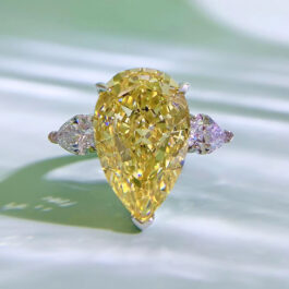 Yellow Sapphire Pear Cut Three Stones Ring in Sterling Silver