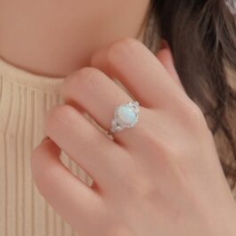 Oval Cut White Sapphire Opal Engagement Ring