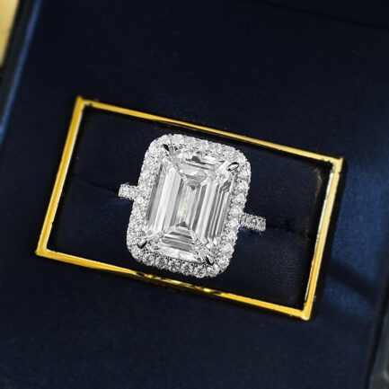 White Sapphire Emerald Cut Halo Ring in Sterling Silver - Image 8