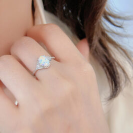 Oval Cut White Sapphire Opal Engagement Ring