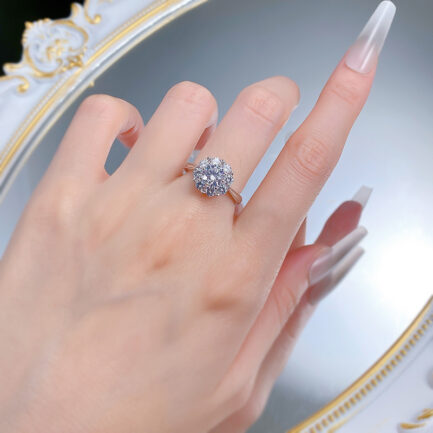 White Sapphire Round Cut Halo Ring in Sterling Silver - Image 2