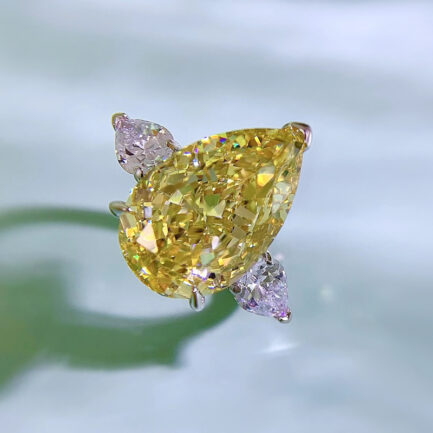 Yellow Sapphire Pear Cut Three Stones Ring in Sterling Silver - Image 6