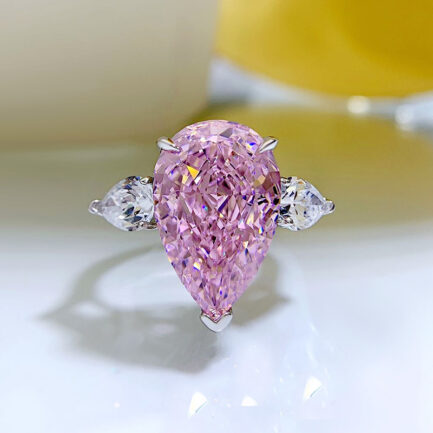 Pink Sapphire Pear Cut Three Stones Ring in Sterling Silver - Image 8