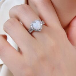 Heart Cut White Sapphire Opal Halo Engagement Ring