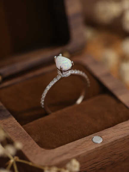 Pear Cut White Sapphire Opal Engagement Ring - Image 5